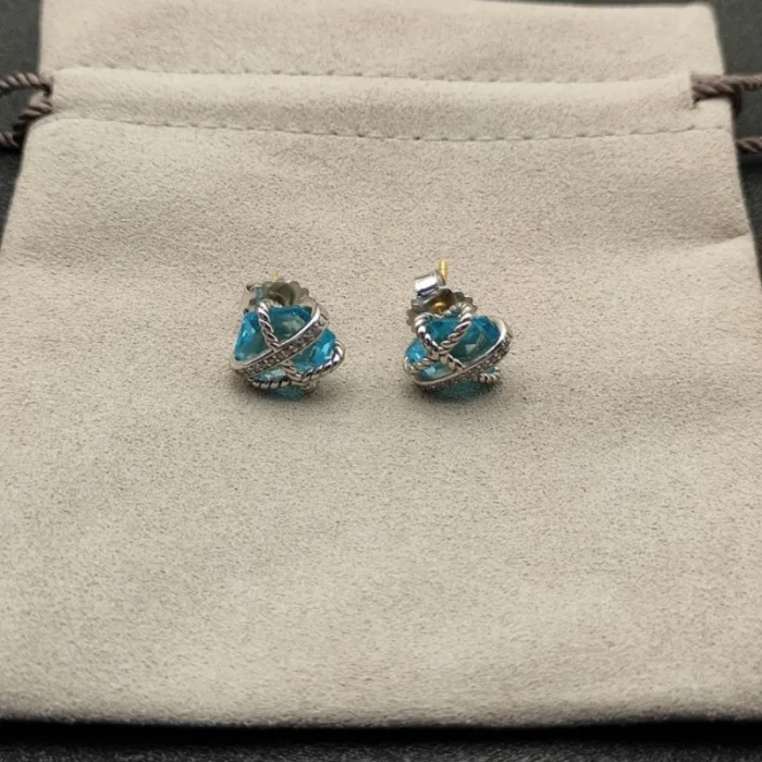 David Yurman 11mm Hexagon Diamond Blue Crystal Stud Earrings