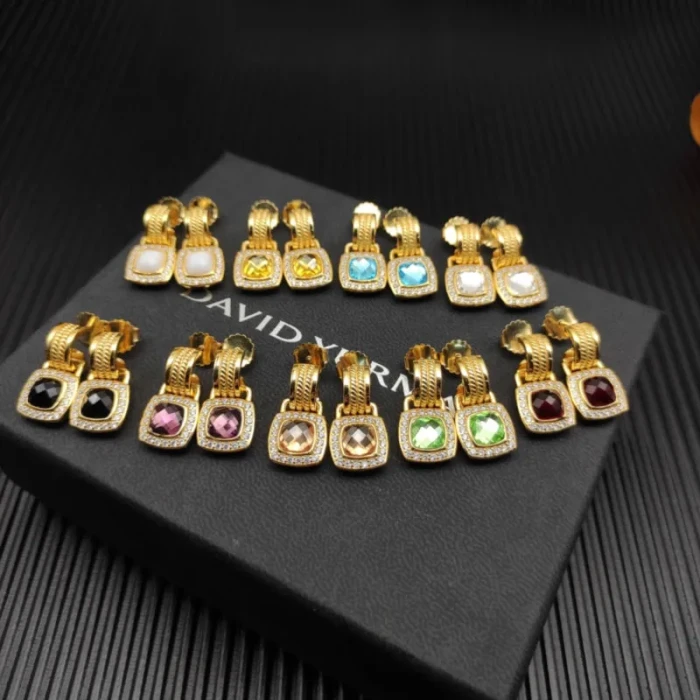 David Yurman Gold Blue Pavé Square Cable Drop Earrings