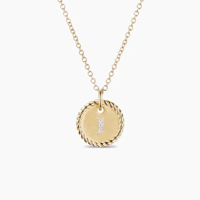 David Yurman Gold Diamond Initial J Disc Pendant Necklace