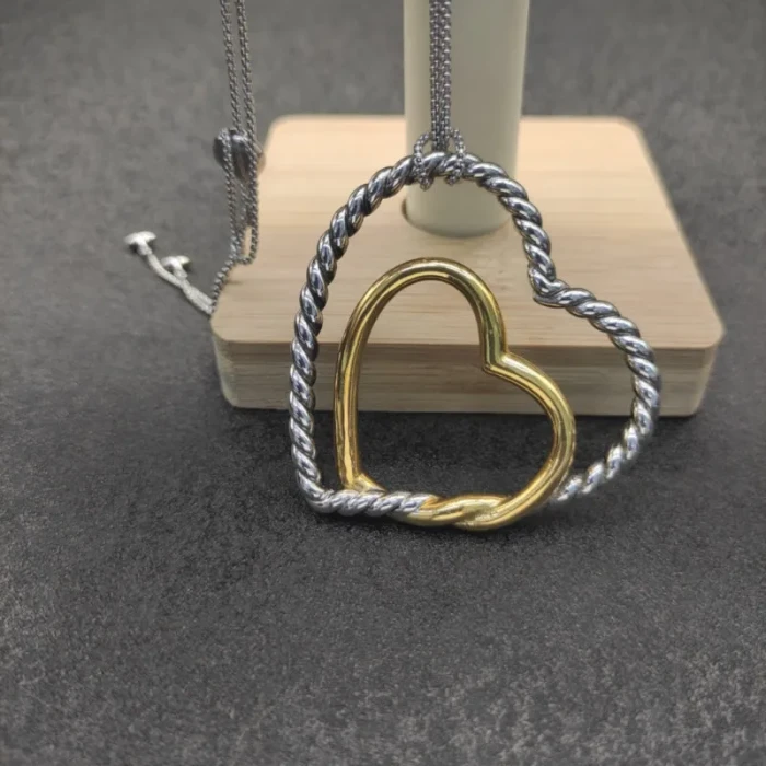 David Yurman 38mm Gold and Silver Double Heart Necklace