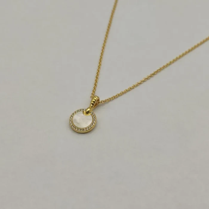 David Yurman 17.8mm Gold Round Mother-of-Pearl Diamond Necklace