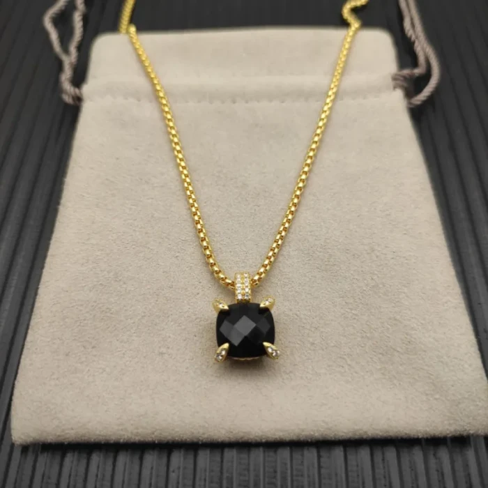 David Yurman 11mm Four-Prong Black Pavé Diamond Necklace