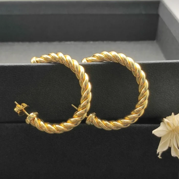 David Yurman Gold Large Twisted Cable Hoop Earrings, 40×5.8mm