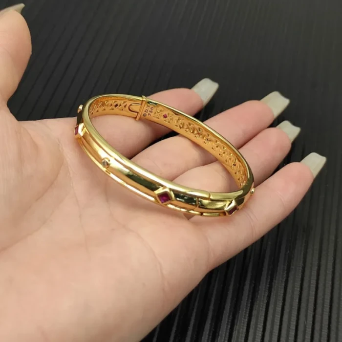 David Yurman 8mm Gold Pavé Red Diamond Renaissance Band Bracelet