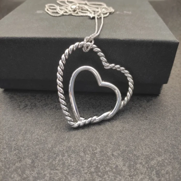 David Yurman 38mm Double Heart Silver Necklace