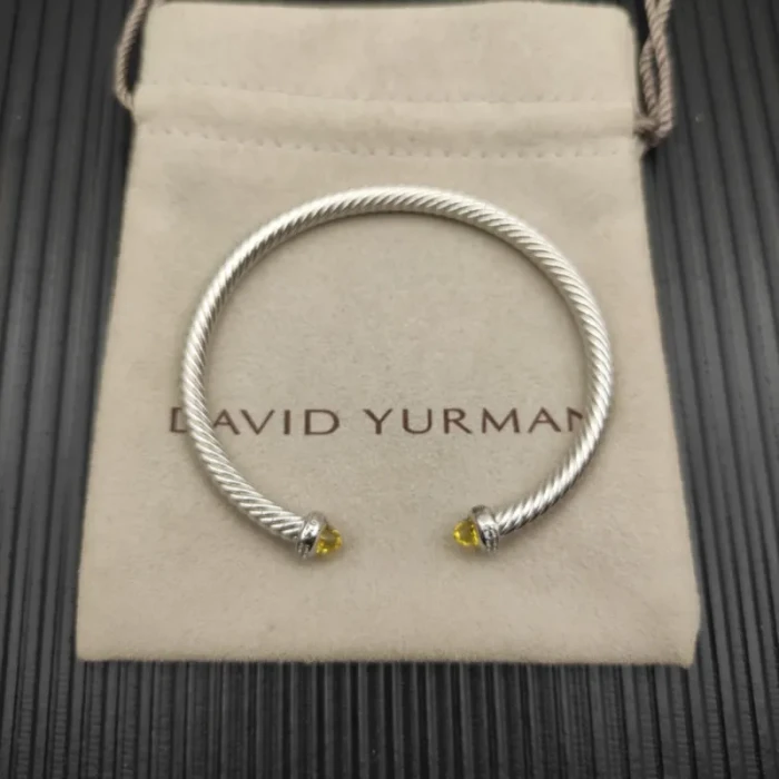 David Yurman 4mm Sterling Silver Yellow Diamond Bangle Bracelet