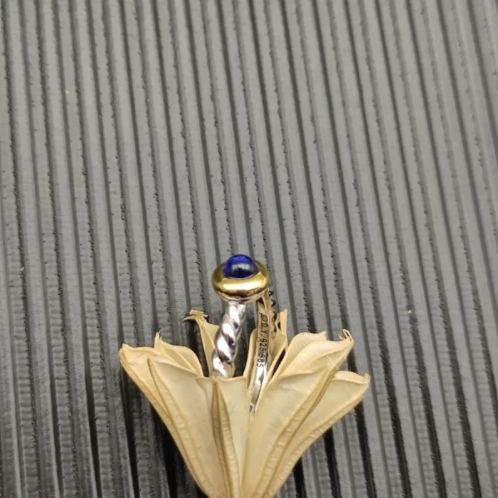 David Yurman Gold and Silver 2.8mm Petite Cable Blue Chalcedony Ring