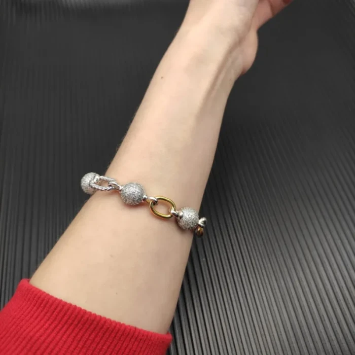 David Yurman Gold and Silver Madison Pavé Bead Bracelet