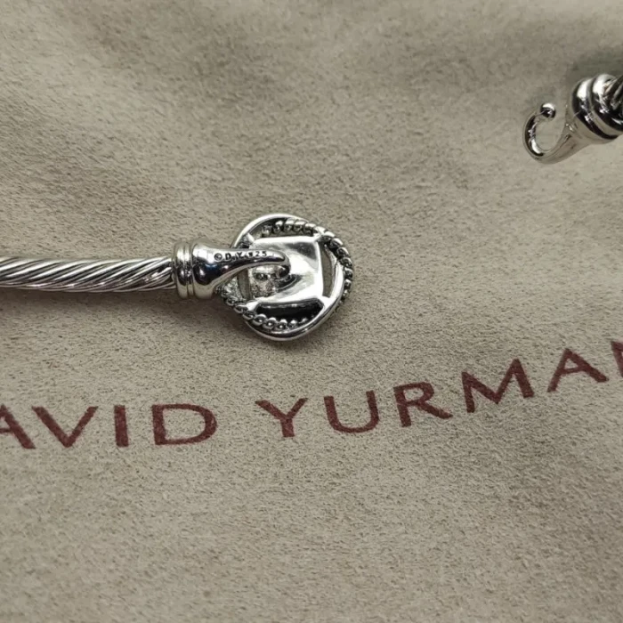 David Yurman 3mm Cable Twist Pavé Diamond Cuff Bracelet, Length 17cm / 19cm