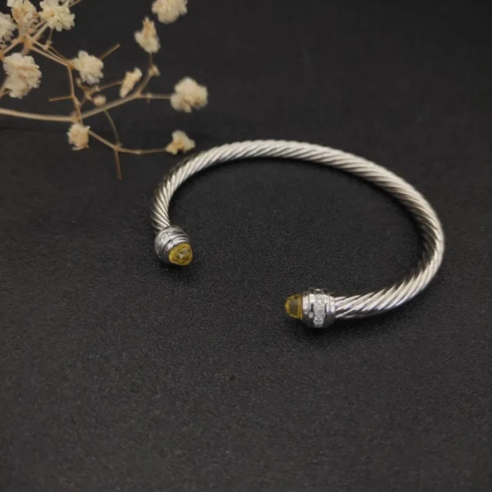 David Yurman 5mm Gemstone Yellow Diamond Station Cuff Bracelet