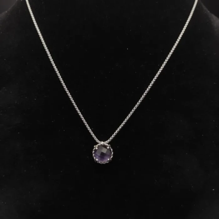 David Yurman 8mm Purple Gemstone Four-Prong Pendant Necklace