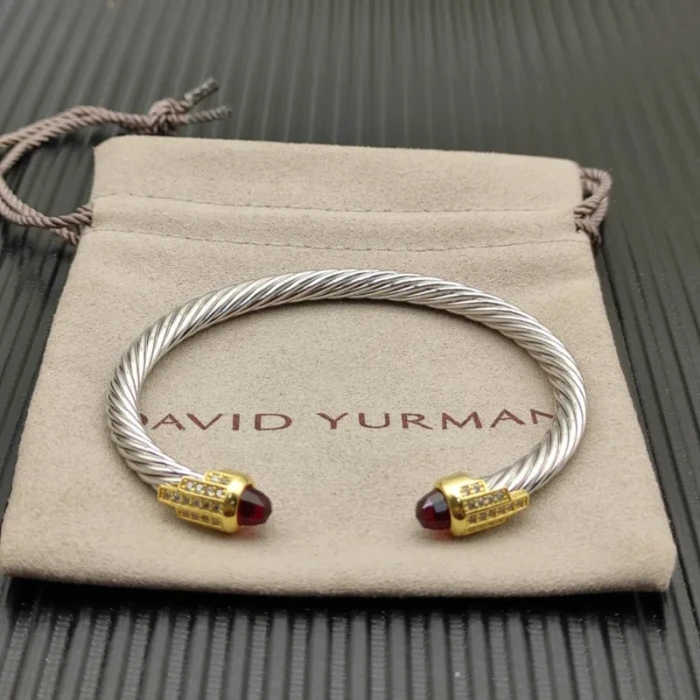 David Yurman 5mm Gold End Sterling Silver 5-Row Pavé Red Diamond Bracelet