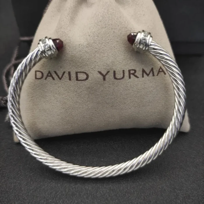 David Yurman 5mm Cable Classics Red Gemstone End Cuff Bracelet
