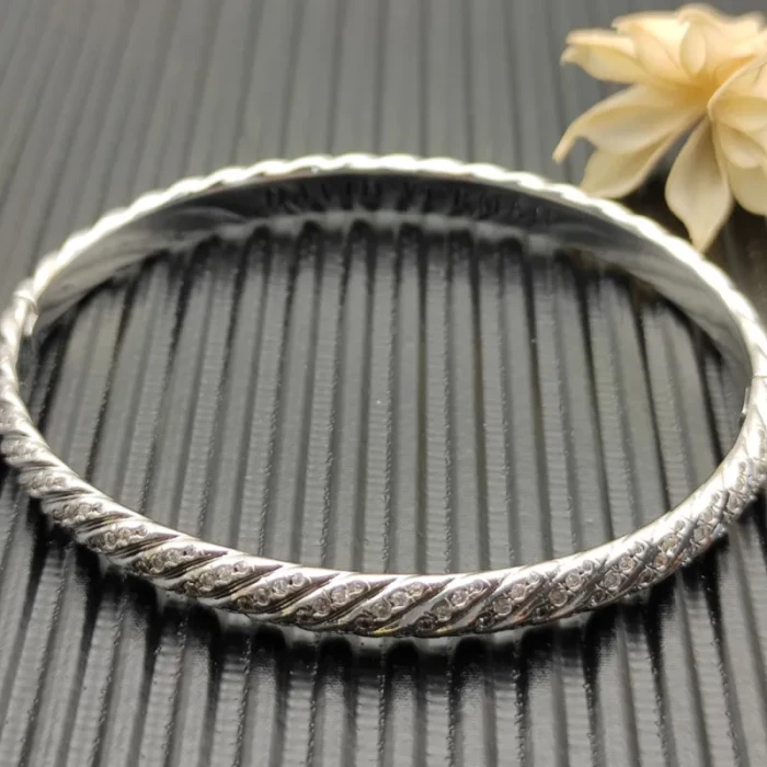 David Yurman Silver-Tone Diamond 6.2mm Sculpted Wave Cuff Bracelet
