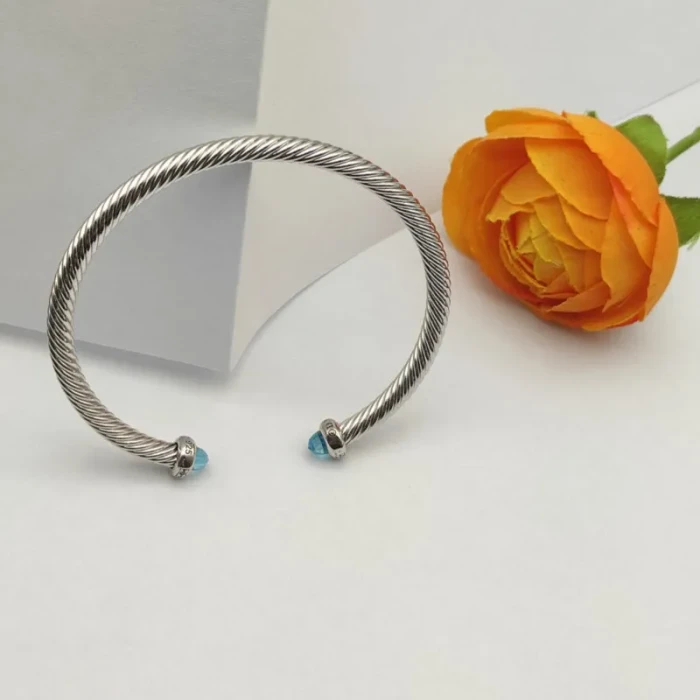 David Yurman 4mm Sterling Silver Blue Diamond Bangle Bracelet