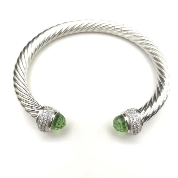 David Yurman 7mm Full Pavé Light Green Diamond-Set End Cap Cable Bracelet