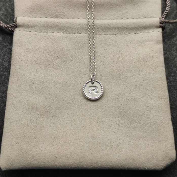 David Yurman Silver Diamond Letter R Round Pendant Necklace, Length 42cm + 3cm + 3cm