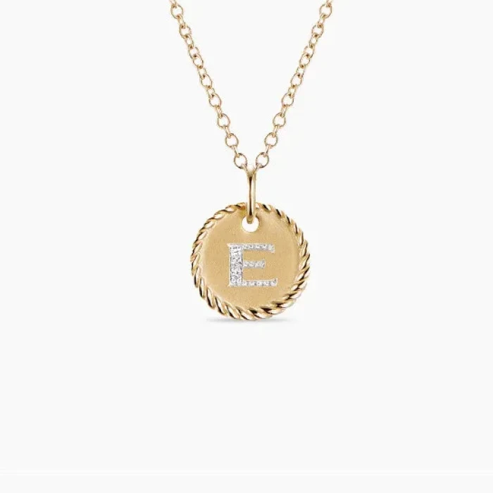 David Yurman Silver Diamond Letter E Round Pendant Necklace, Length 42cm + 3cm + 3cm
