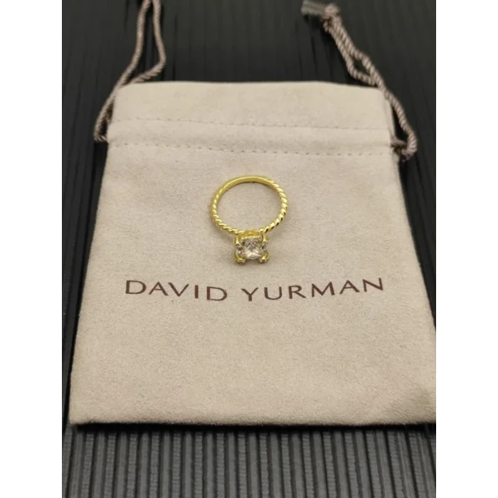 David Yurman Gold 8mm Four-Prong White Diamond Ring