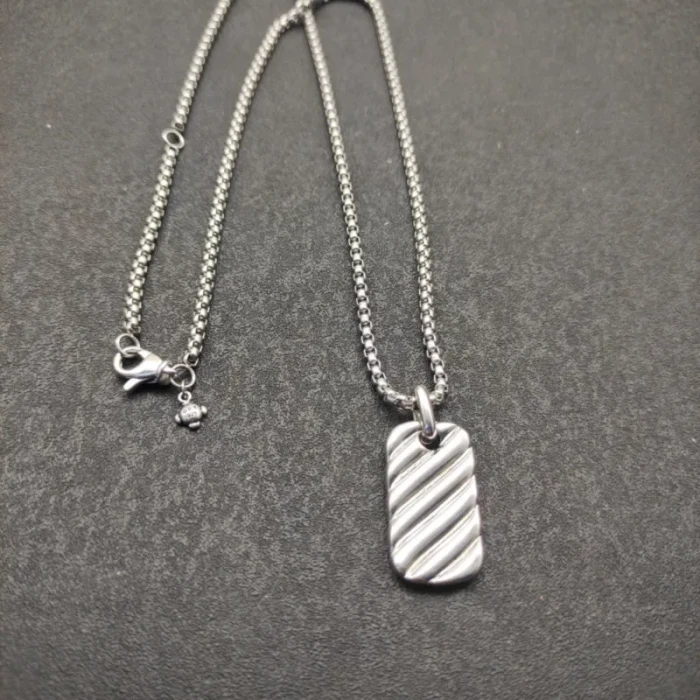 David Yurman Silver Square Wave Pendant Necklace, 3mm Chain, Length 50cm + 5cm