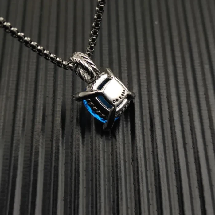David Yurman Sterling Silver 11mm Four-Prong Blue Diamond Necklace