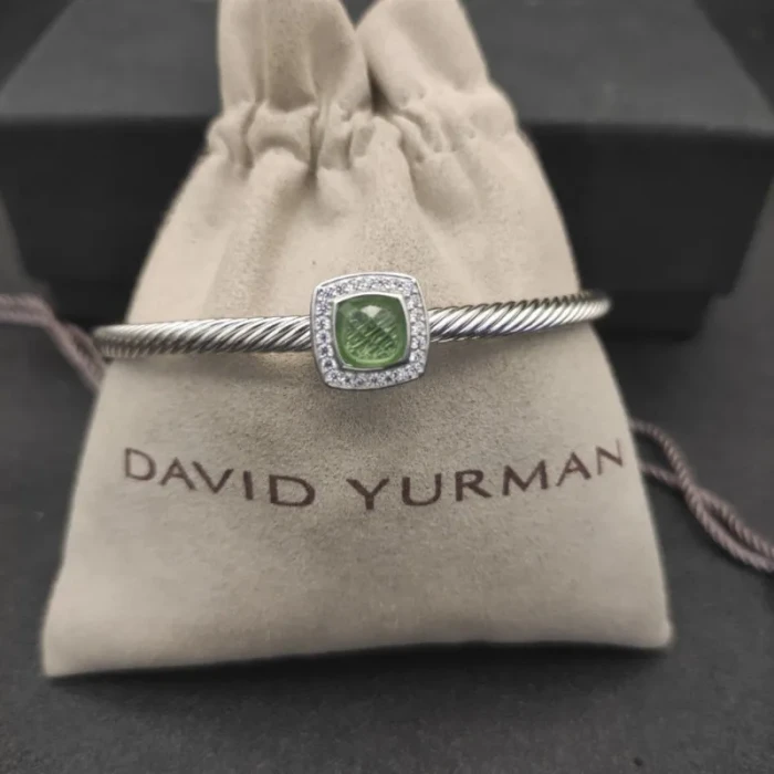 David Yurman 4mm Square Pavé Cable Bracelet with Green Diamonds