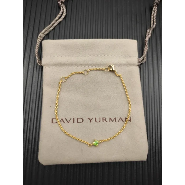 David Yurman 4mm Gold Single Stone Green Diamond Bracelet