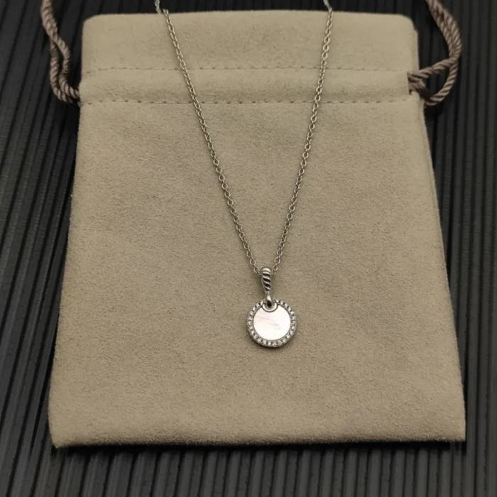 David Yurman Sterling Silver 17.8mm Round Pavé Mother of Pearl Necklace