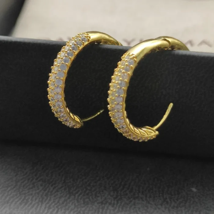 David Yurman Gold Half Pavé Diamond Stud Earrings, 25.4×4.8mm