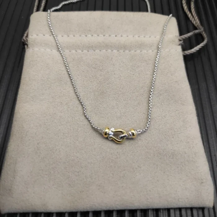 David Yurman Gold and Silver 16.2mm Small Link Pendant Necklace