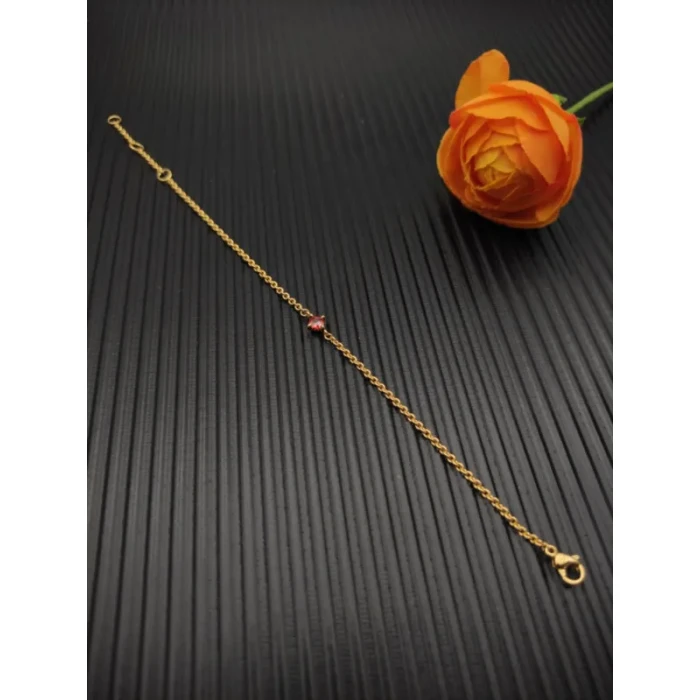 David Yurman 4mm Gold Single Stone Red Diamond Bracelet