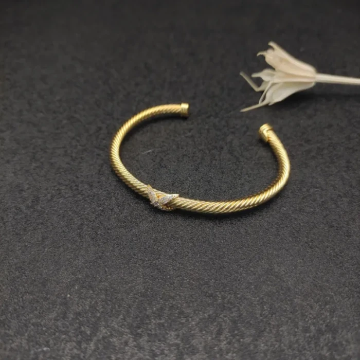David Yurman Gold Tone 4mm Diamond Single X Cuff Bracelet