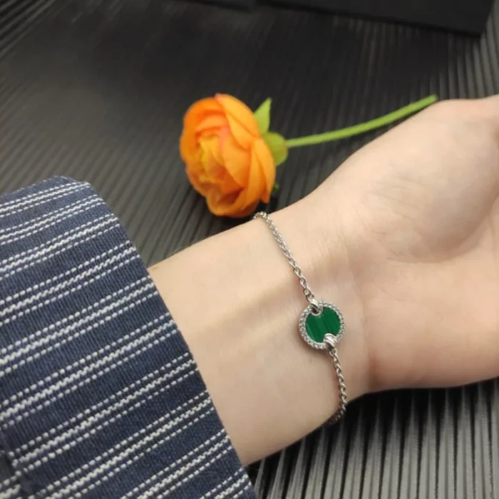 David Yurman Sterling Silver Pavé Malachite Round Charm Bracelet