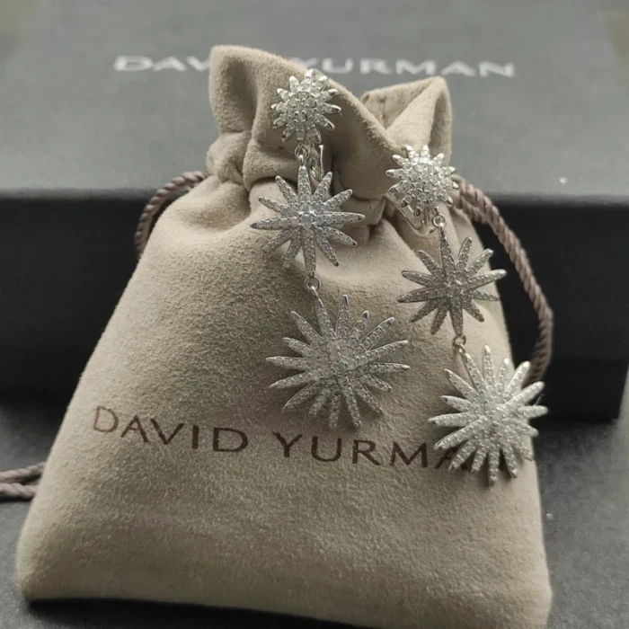 David Yurman Silver Triple Sunflower Earrings, 51mm Length