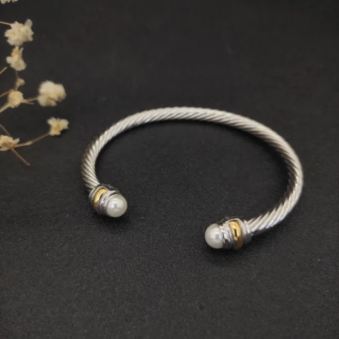 David Yurman Gold and Silver 5mm Pearl Cuff Bracelet
