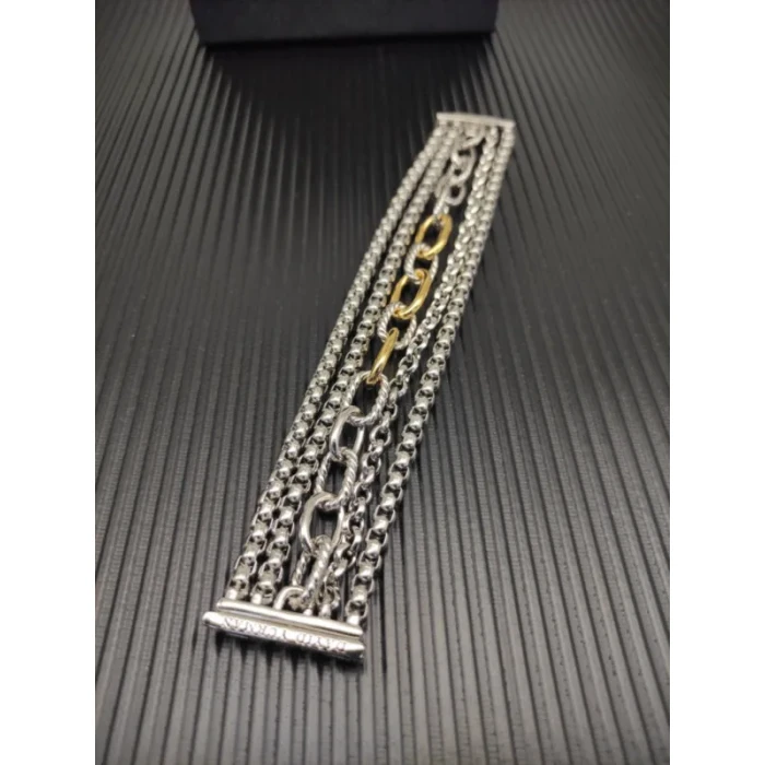 David Yurman Gold and Silver 29mm Multi-Row Chain Bracelet