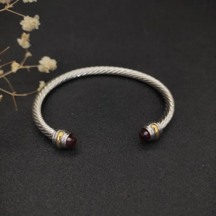 David Yurman 5mm Double-End Cap Cable Cuff Bracelet Red Diamonds