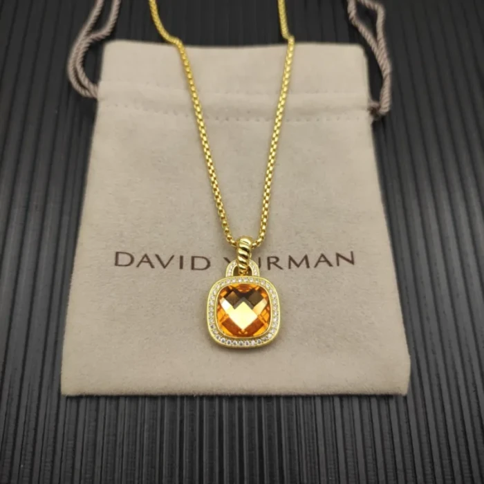 David Yurman Gold 14mm Square Champagne Diamond Necklace