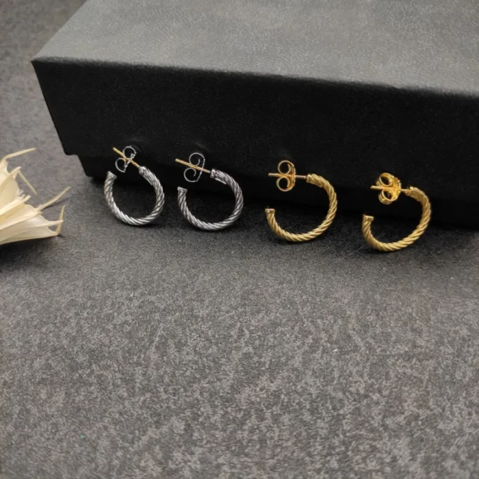 David Yurman Gold Petite Single Twisted Cable Hoop Earrings