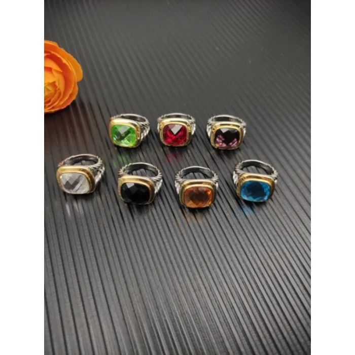 David Yurman Gold and Silver 14mm Square Green Diamond Ring