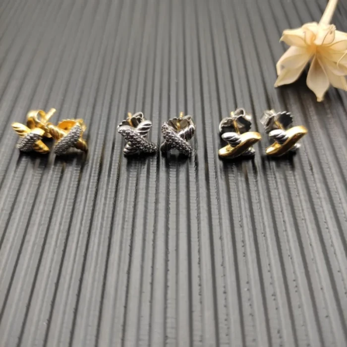 David Yurman Gold X Pavé Diamond Stud Earrings
