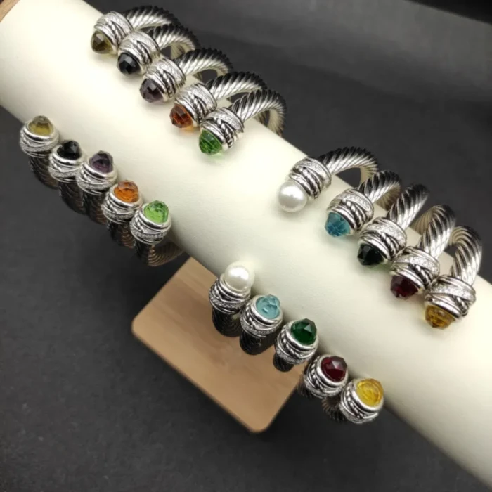 David Yurman 7mm Cable Bracelet with Rotating Blue Pavé End Caps