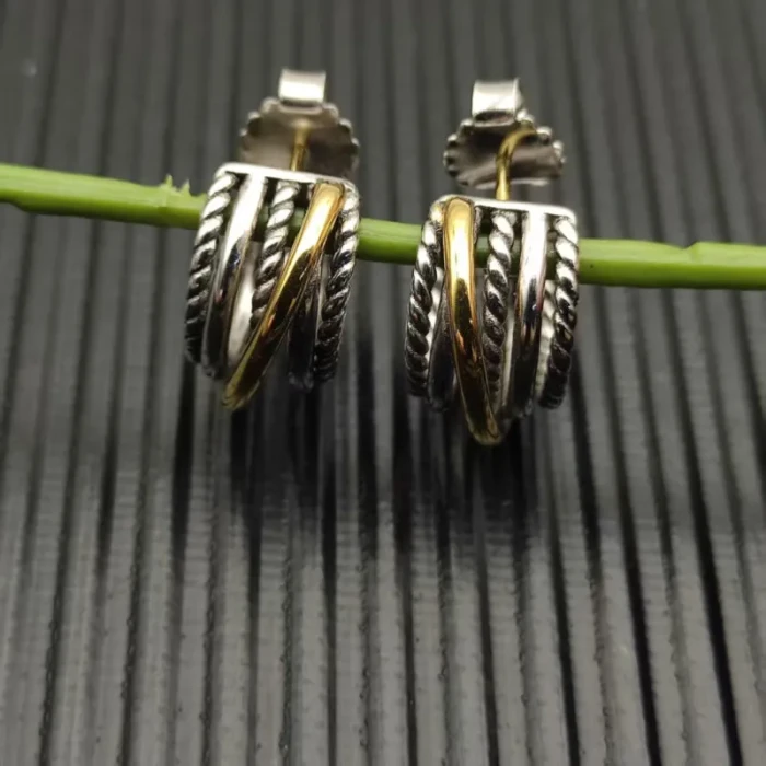 David Yurman 19.5mm Gold and Silver Shrimp Hoop Earrings