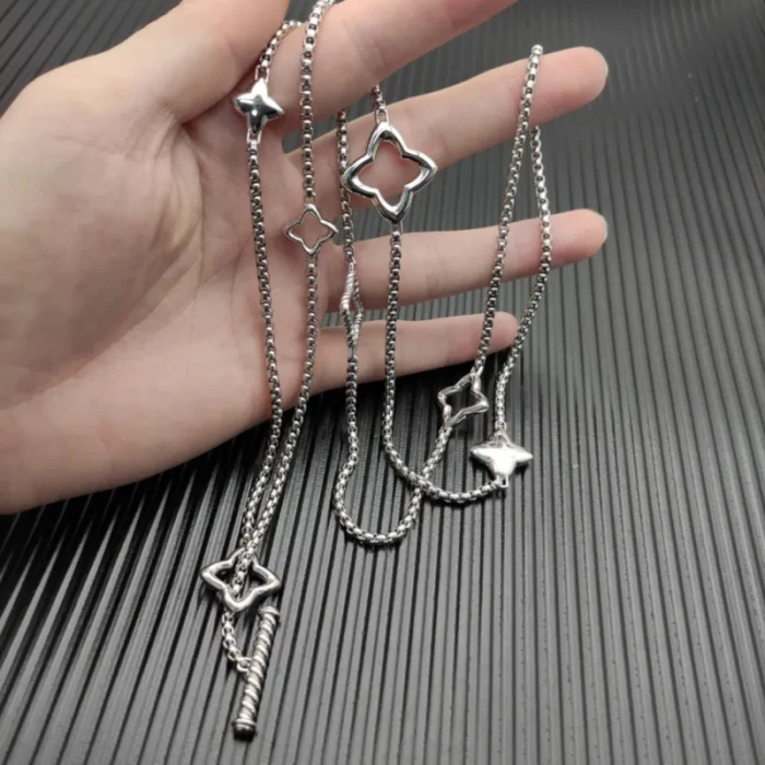 David Yurman Silver Four-Leaf Clover Sweater Necklace, 3mm Chain, 90cm