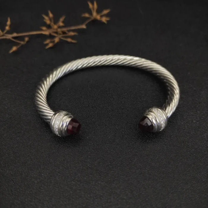 David Yurman 7mm Cable Bracelet with Red Pavé End Caps