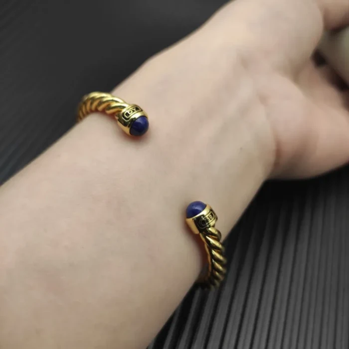 David Yurman 6mm Gold Lapis Lazuli Cable Cuff Bracelet