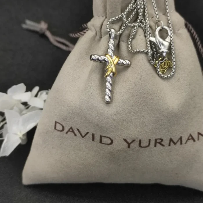 David Yurman Gold and Silver Double X Cross Pendant Necklace