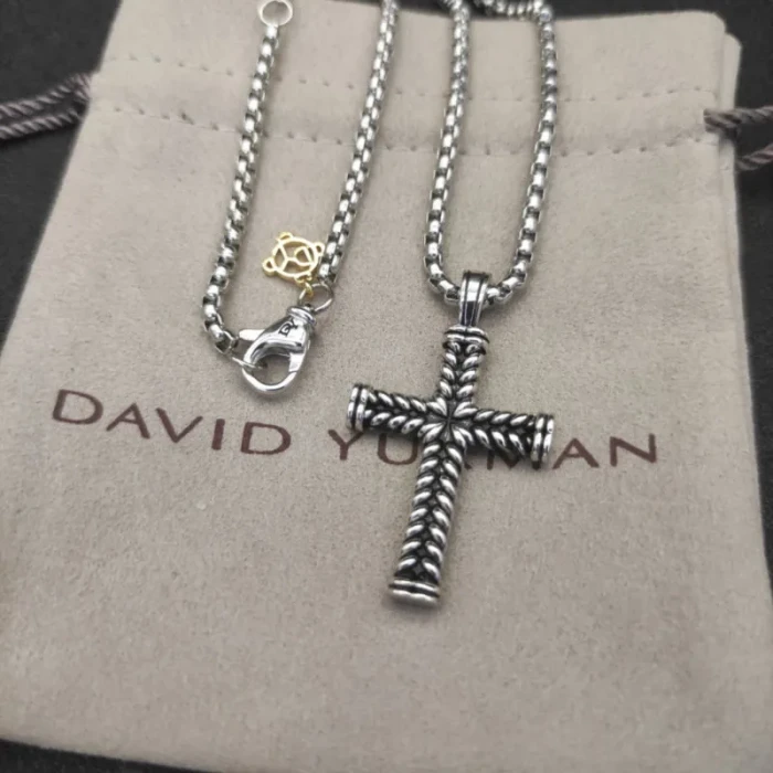 David Yurman Double Cable Cross Pendant Necklace