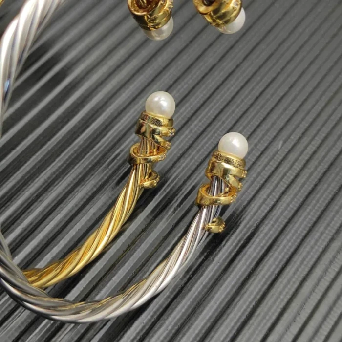 David Yurman 4mm Gold Twisted Cable Pearl Bracelet
