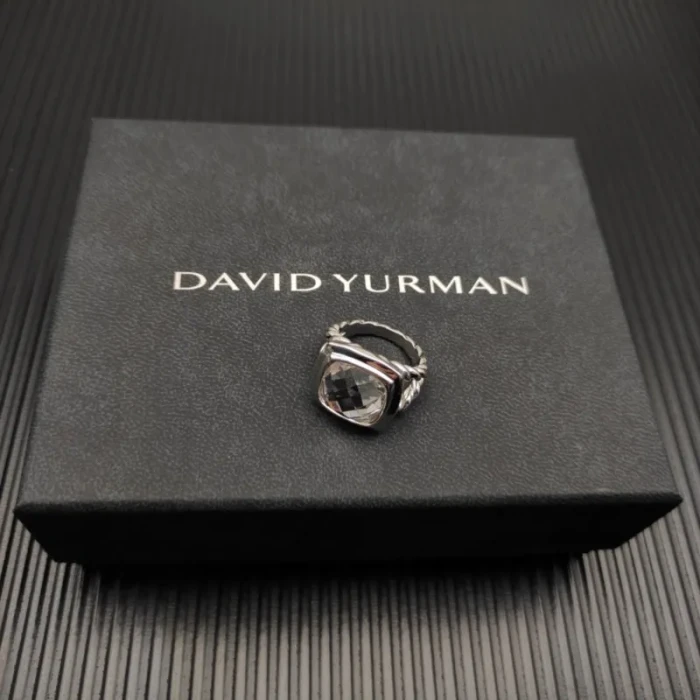 David Yurman Silver 14mm Square Pavé White Diamond Ring